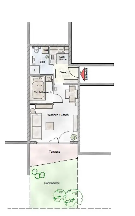 Sie hier ? Wir auch! Gepflegtes Appartement + EBK mit Duplex-TG-Stellplatz,Terrasse und Gartenanteil – Bild 11